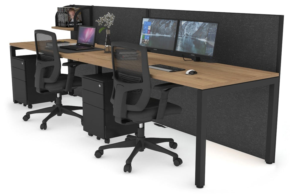 Horizon Quadro 2 Person Run Square Legs Office Workstation [1800L x 800W with Cable Scallop]-black leg salvage oak moody charcoal (1200H x 3600W)