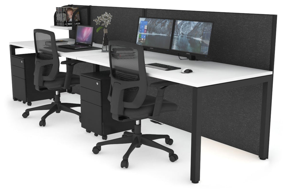 Horizon Quadro 2 Person Run Square Legs Office Workstation [1800L x 800W with Cable Scallop]-black leg white moody charcoal (1200H x 3600W)