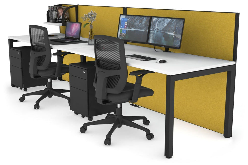 Horizon Quadro 2 Person Run Square Legs Office Workstation [1800L x 800W with Cable Scallop]-black leg white mustard yellow (1200H x 3600W)