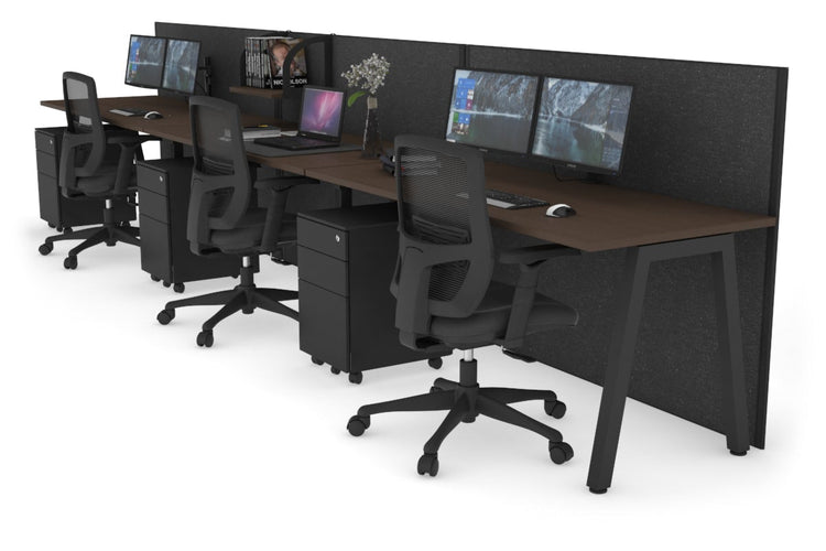 Horizon Quadro 3 Person Run A Leg Office Workstations [1200L x 700W] Jasonl black leg wenge moody charcoal (1200H x 3600W)