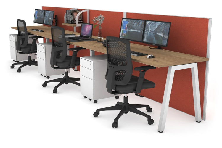 Horizon Quadro 3 Person Run A Leg Office Workstations [1200L x 700W] Jasonl white leg salvage oak orange squash (1200H x 3600W)