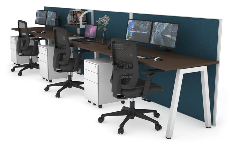 Horizon Quadro 3 Person Run A Leg Office Workstations [1200L x 700W] Jasonl white leg wenge deep blue (1200H x 3600W)