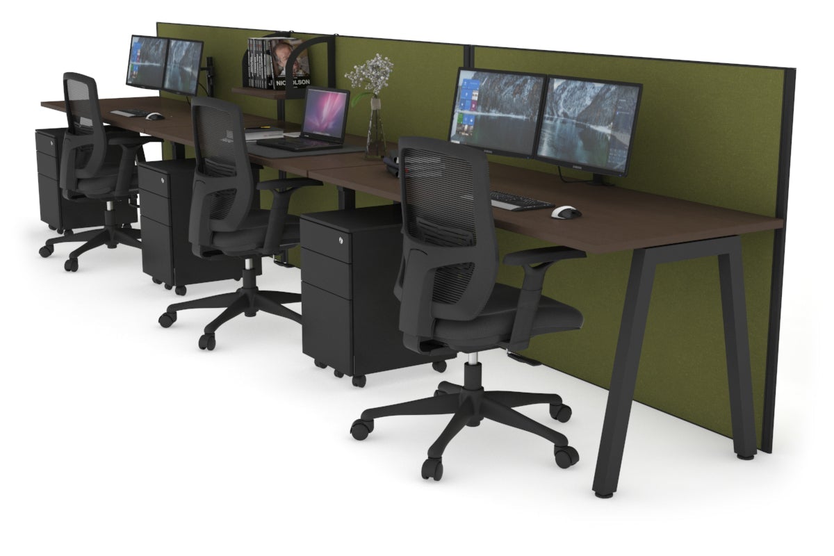 Horizon Quadro 3 Person Run A Leg Office Workstations [1200L x 700W] Jasonl black leg wenge green moss (1200H x 3600W)