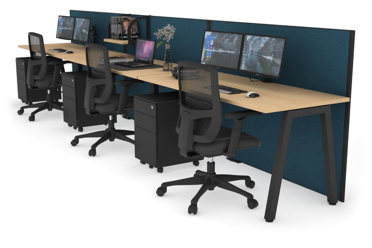 Horizon Quadro 3 Person Run A Leg Office Workstations [1200L x 700W] Jasonl black leg maple deep blue (1200H x 3600W)
