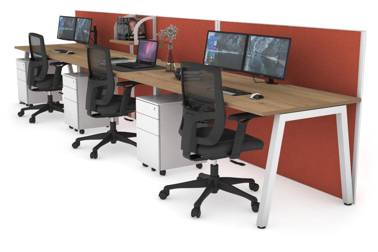 Horizon Quadro 3 Person Run A Leg Office Workstations [1200L x 800W with Cable Scallop] Jasonl white leg salvage oak orange squash (1200H x 3600W)
