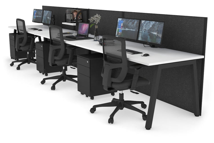 Horizon Quadro 3 Person Run A Leg Office Workstations [1200L x 800W with Cable Scallop] Jasonl black leg white moody charcoal (1200H x 3600W)