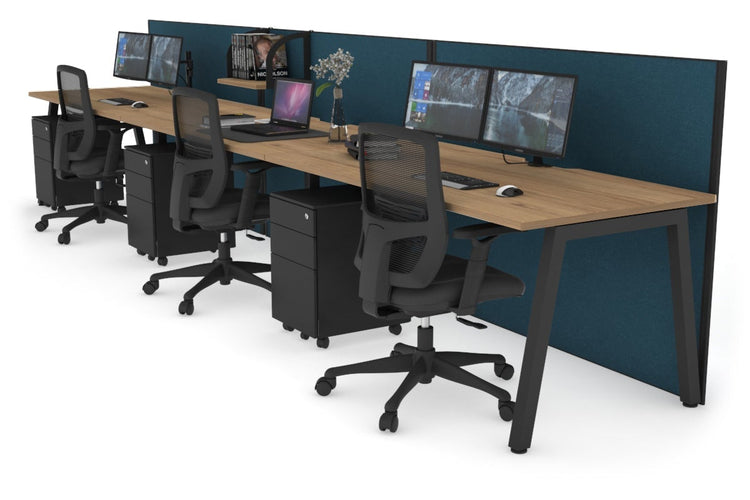 Horizon Quadro 3 Person Run A Leg Office Workstations [1200L x 800W with Cable Scallop] Jasonl black leg salvage oak deep blue (1200H x 3600W)