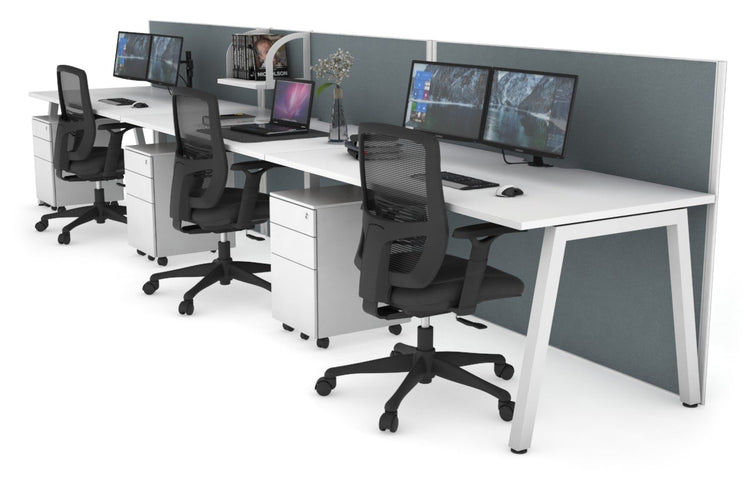 Horizon Quadro 3 Person Run A Leg Office Workstations [1200L x 800W with Cable Scallop] Jasonl white leg white cool grey (1200H x 3600W)
