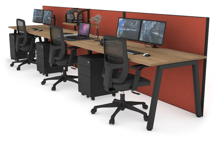 Horizon Quadro 3 Person Run A Leg Office Workstations [1200L x 800W with Cable Scallop] Jasonl black leg salvage oak orange squash (1200H x 3600W)