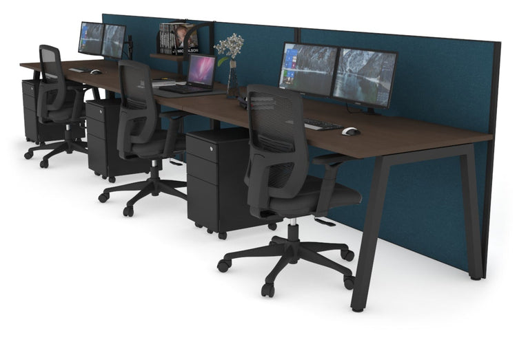 Horizon Quadro 3 Person Run A Leg Office Workstations [1200L x 800W with Cable Scallop] Jasonl black leg wenge deep blue (1200H x 3600W)