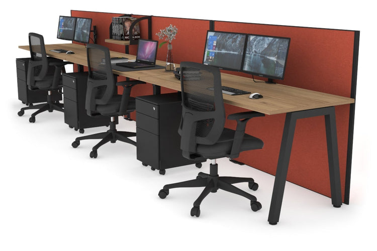 Horizon Quadro 3 Person Run A Leg Office Workstations [1400L x 700W] Jasonl black leg salvage oak orange squash (1200H x 4200W)