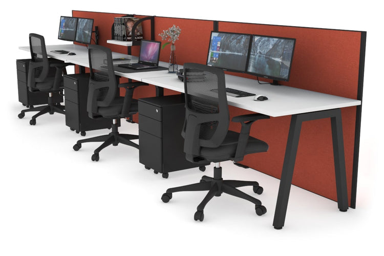 Horizon Quadro 3 Person Run A Leg Office Workstations [1400L x 700W] Jasonl black leg white orange squash (1200H x 4200W)