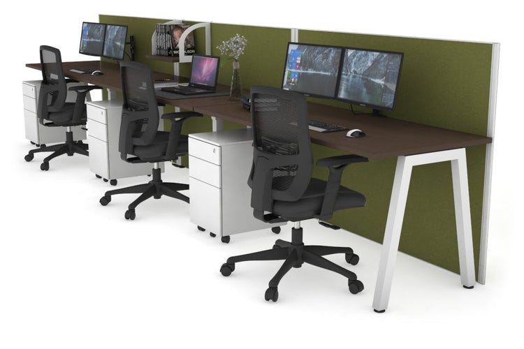Horizon Quadro 3 Person Run A Leg Office Workstations [1400L x 700W] Jasonl white leg wenge green moss (1200H x 4200W)