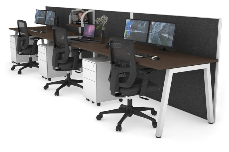 Horizon Quadro 3 Person Run A Leg Office Workstations [1400L x 800W with Cable Scallop] Jasonl white leg wenge moody charcoal (1200H x 4200W)