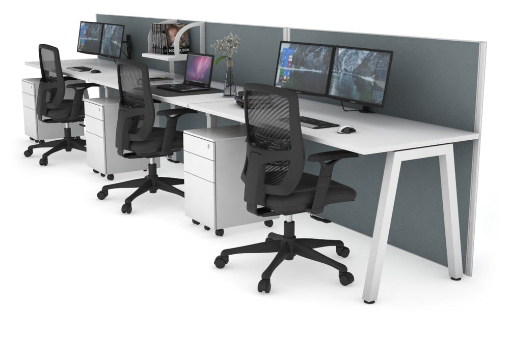 Horizon Quadro 3 Person Run A Legs Office Workstation [1600L x 700W]-white leg white cool grey (1200H x 4800W)