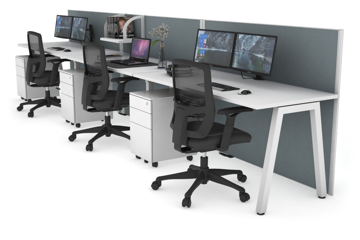 Horizon Quadro 3 Person Run A Leg Office Workstations [1600L x 700W] Jasonl white leg white cool grey (1200H x 4800W)