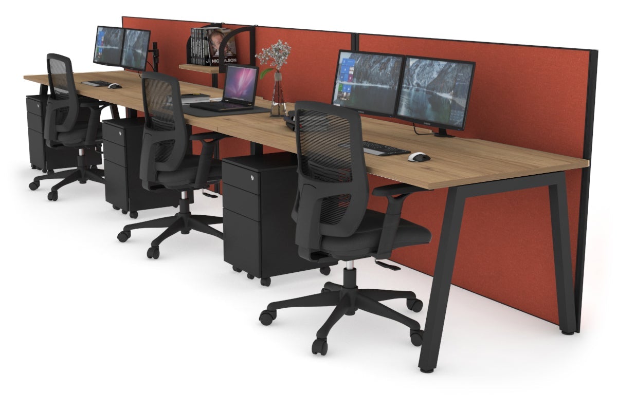 Horizon Quadro 3 Person Run A Leg Office Workstations [1600L x 800W with Cable Scallop] Jasonl black leg salvage oak orange squash (1200H x 4800W)
