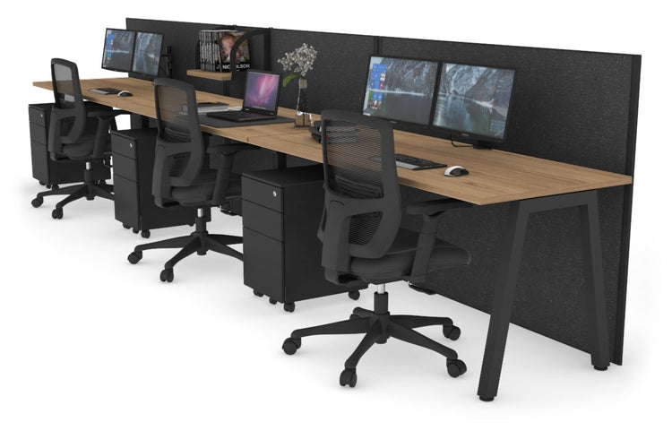 Horizon Quadro 3 Person Run A Leg Office Workstations [1800L x 700W] Jasonl black leg salvage oak moody charcoal (1200H x 5400W)