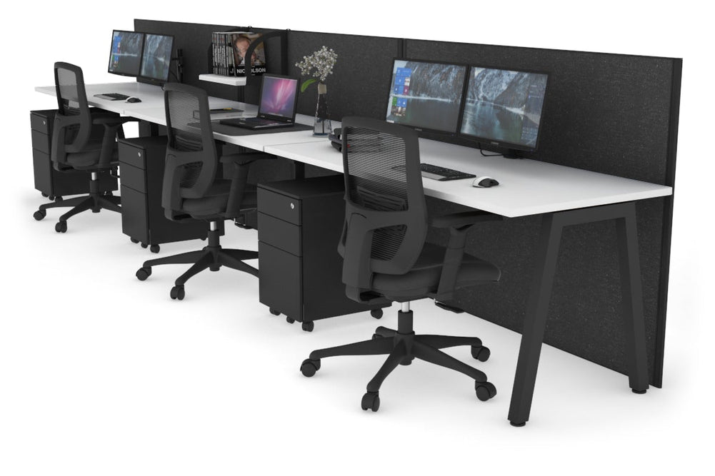 Horizon Quadro 3 Person Run A Legs Office Workstation [1800L x 700W]-black leg white moody charcoal (1200H x 5400W)