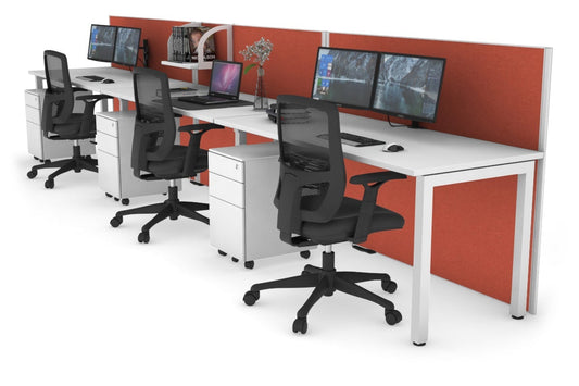 Horizon Quadro 3 Person Run Square Leg Office Workstations [1200L x 700W] Jasonl white leg white orange squash (1200H x 3600W)