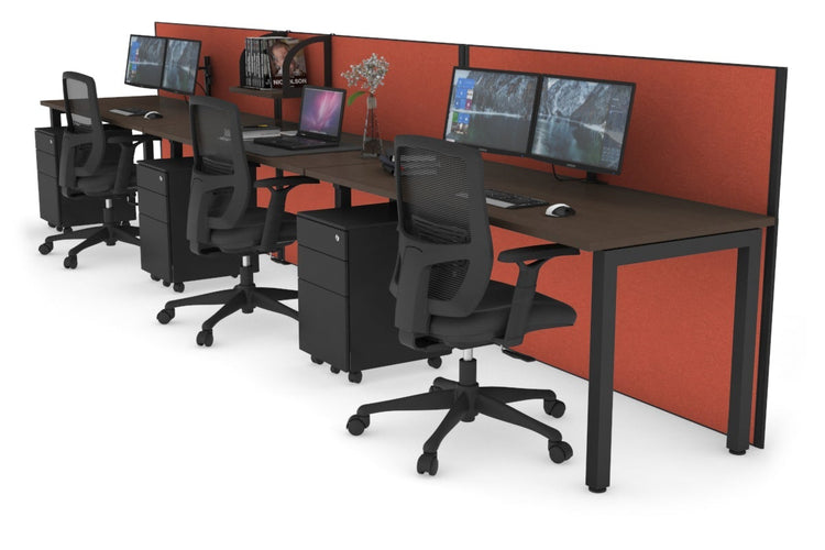 Horizon Quadro 3 Person Run Square Leg Office Workstations [1200L x 700W] Jasonl black leg wenge orange squash (1200H x 3600W)