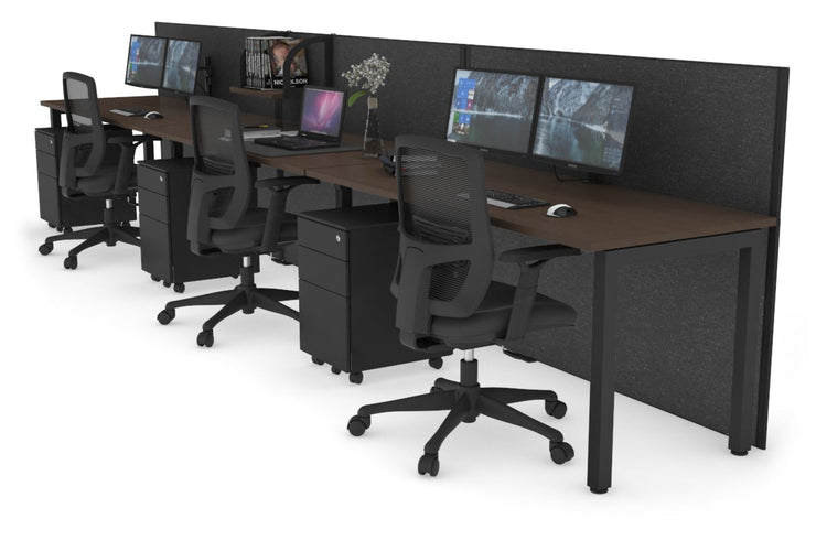 Horizon Quadro 3 Person Run Square Leg Office Workstations [1200L x 700W] Jasonl black leg wenge moody charcoal (1200H x 3600W)