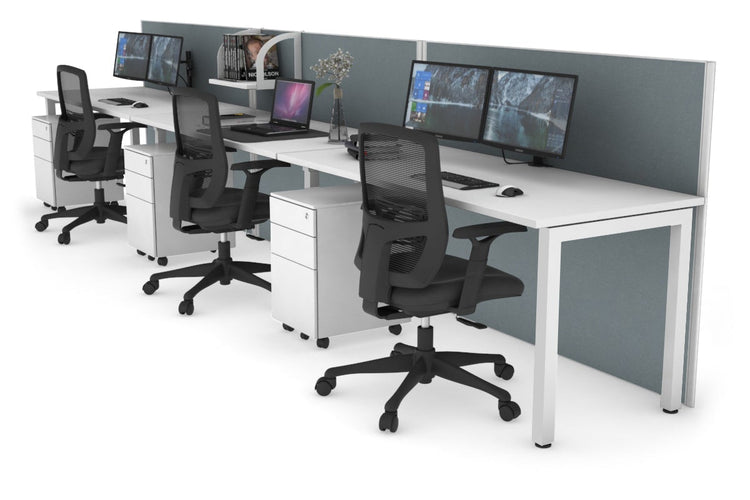 Horizon Quadro 3 Person Run Square Leg Office Workstations [1200L x 700W] Jasonl white leg white cool grey (1200H x 3600W)
