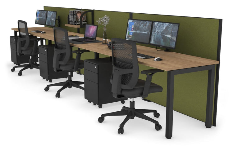 Horizon Quadro 3 Person Run Square Leg Office Workstations [1200L x 700W] Jasonl black leg salvage oak green moss (1200H x 3600W)