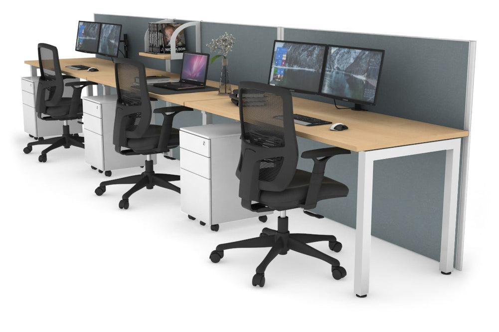 Horizon Quadro 3 Person Run Square Legs Office Workstation [1200L x 700W]-white leg maple cool grey (1200H x 3600W)