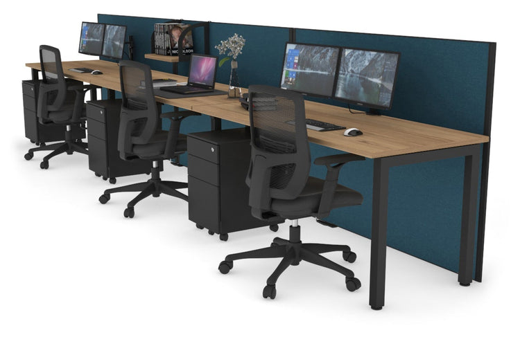 Horizon Quadro 3 Person Run Square Leg Office Workstations [1200L x 700W] Jasonl black leg salvage oak deep blue (1200H x 3600W)