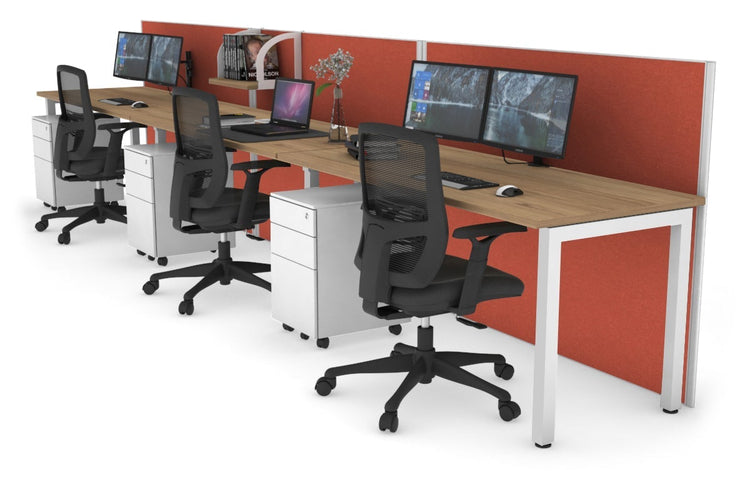 Horizon Quadro 3 Person Run Square Leg Office Workstations [1200L x 700W] Jasonl white leg salvage oak orange squash (1200H x 3600W)