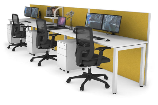 Horizon Quadro 3 Person Run Square Leg Office Workstations [1200L x 700W] Jasonl white leg white mustard yellow (1200H x 3600W)