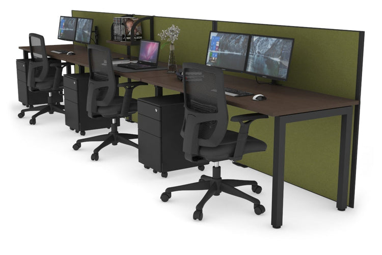 Horizon Quadro 3 Person Run Square Leg Office Workstations [1200L x 700W] Jasonl black leg wenge green moss (1200H x 3600W)