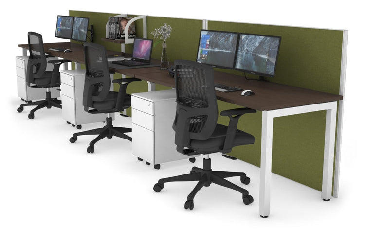 Horizon Quadro 3 Person Run Square Leg Office Workstations [1200L x 700W] Jasonl white leg wenge green moss (1200H x 3600W)