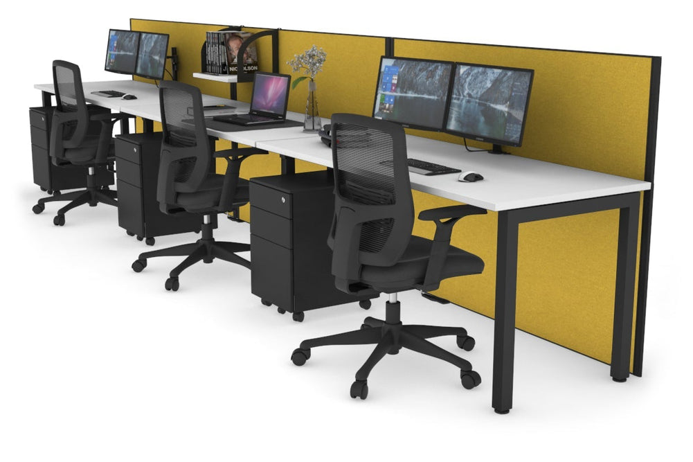 Horizon Quadro 3 Person Run Square Legs Office Workstation [1200L x 700W]-black leg white mustard yellow (1200H x 3600W)
