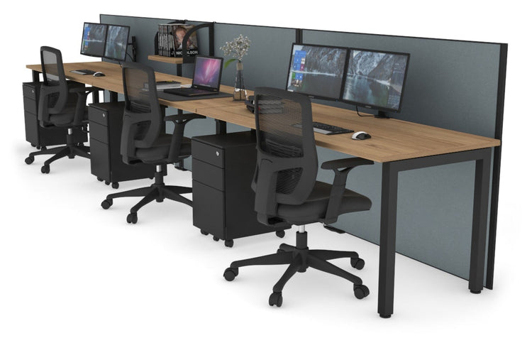 Horizon Quadro 3 Person Run Square Leg Office Workstations [1200L x 700W] Jasonl black leg salvage oak cool grey (1200H x 3600W)