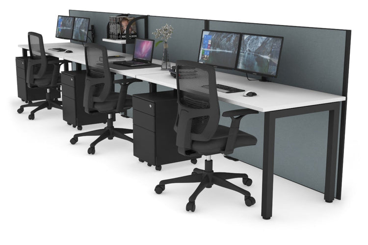 Horizon Quadro 3 Person Run Square Leg Office Workstations [1200L x 700W] Jasonl black leg white cool grey (1200H x 3600W)