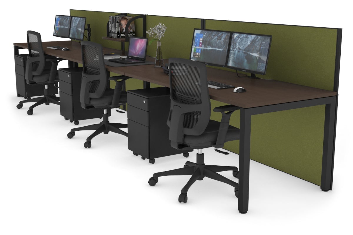 Horizon Quadro 3 Person Run Square Leg Office Workstations [1200L x 800W with Cable Scallop] Jasonl black leg wenge green moss (1200H x 3600W)