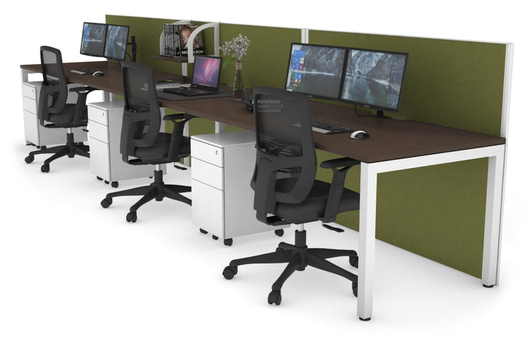 Horizon Quadro 3 Person Run Square Leg Office Workstations [1200L x 800W with Cable Scallop] Jasonl white leg wenge green moss (1200H x 3600W)