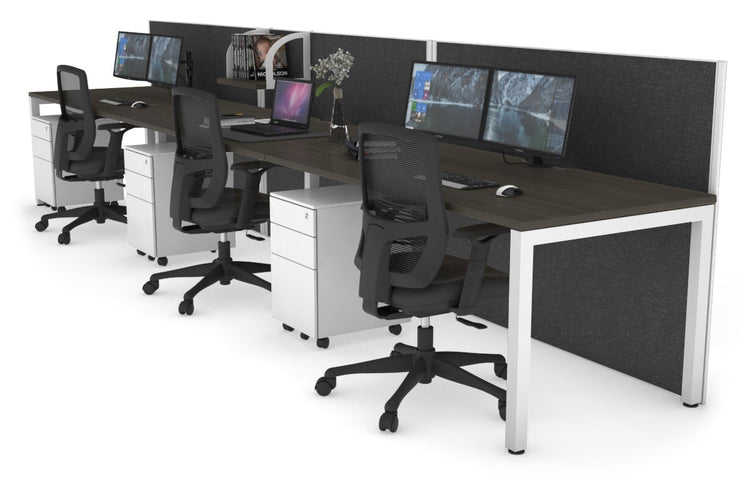 Horizon Quadro 3 Person Run Square Leg Office Workstations [1200L x 800W with Cable Scallop] Jasonl white leg dark oak moody charcoal (1200H x 3600W)