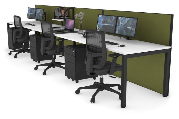 Horizon Quadro 3 Person Run Square Leg Office Workstations [1200L x 800W with Cable Scallop] Jasonl black leg white green moss (1200H x 3600W)