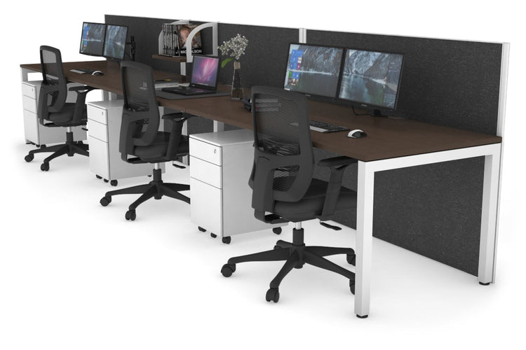 Horizon Quadro 3 Person Run Square Leg Office Workstations [1200L x 800W with Cable Scallop] Jasonl white leg wenge moody charcoal (1200H x 3600W)