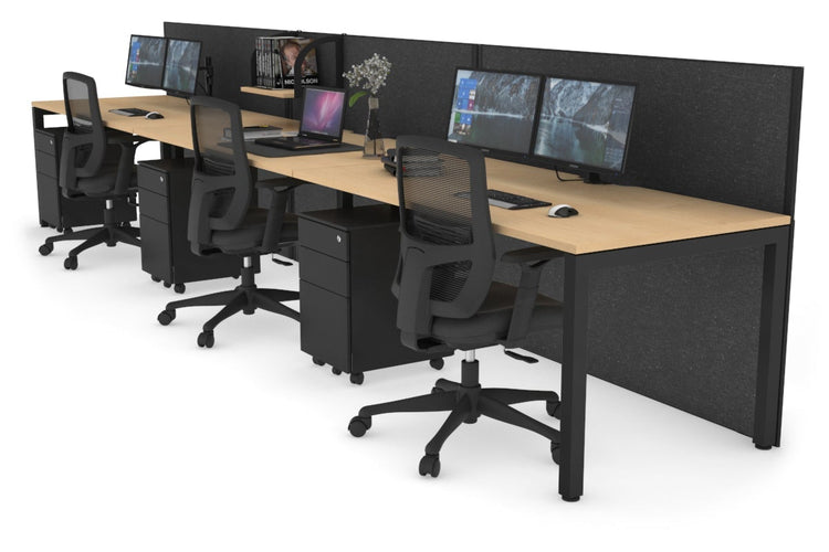 Horizon Quadro 3 Person Run Square Leg Office Workstations [1200L x 800W with Cable Scallop] Jasonl black leg maple moody charcoal (1200H x 3600W)
