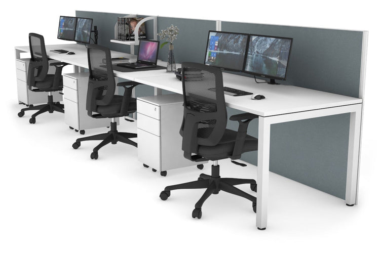 Horizon Quadro 3 Person Run Square Leg Office Workstations [1200L x 800W with Cable Scallop] Jasonl white leg white cool grey (1200H x 3600W)