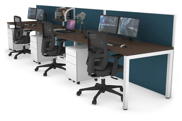 Horizon Quadro 3 Person Run Square Leg Office Workstations [1200L x 800W with Cable Scallop] Jasonl white leg wenge deep blue (1200H x 3600W)