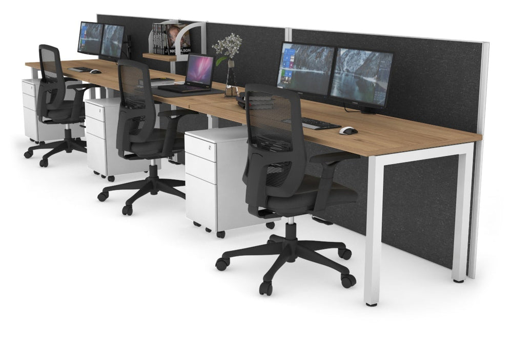 Horizon Quadro 3 Person Run Square Legs Office Workstation [1400L x 700W]-white leg salvage oak moody charcoal (1200H x 4200W)