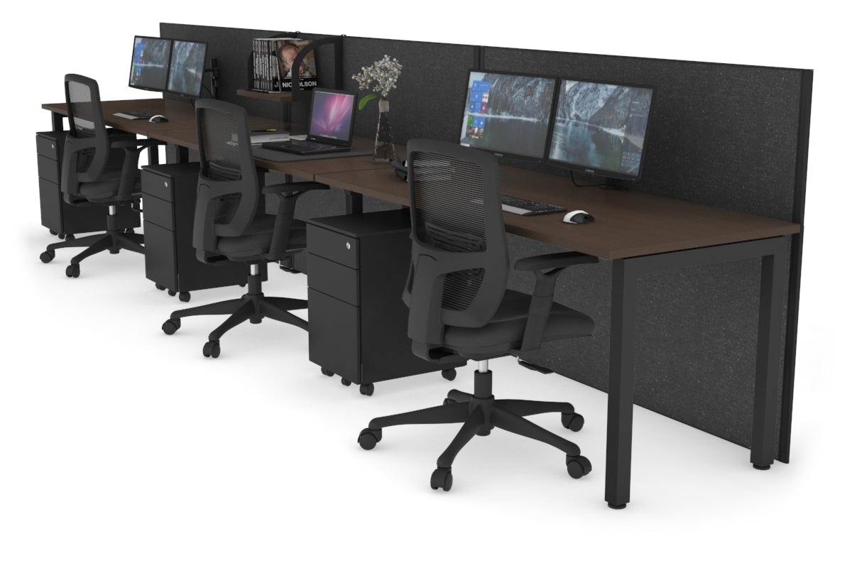 Horizon Quadro 3 Person Run Square Leg Office Workstations [1400L x 700W] Jasonl black leg wenge moody charcoal (1200H x 4200W)