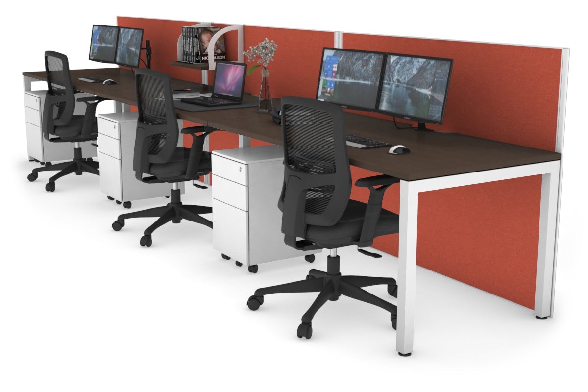 Horizon Quadro 3 Person Run Square Leg Office Workstations [1400L x 800W with Cable Scallop] Jasonl white leg wenge orange squash (1200H x 4200W)