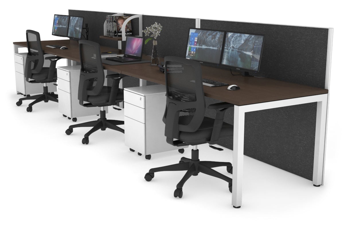 Horizon Quadro 3 Person Run Square Leg Office Workstations [1400L x 800W with Cable Scallop] Jasonl white leg wenge moody charcoal (1200H x 4200W)