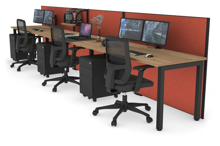 Horizon Quadro 3 Person Run Square Leg Office Workstations [1600L x 700W] Jasonl black leg salvage oak orange squash (1200H x 4800W)